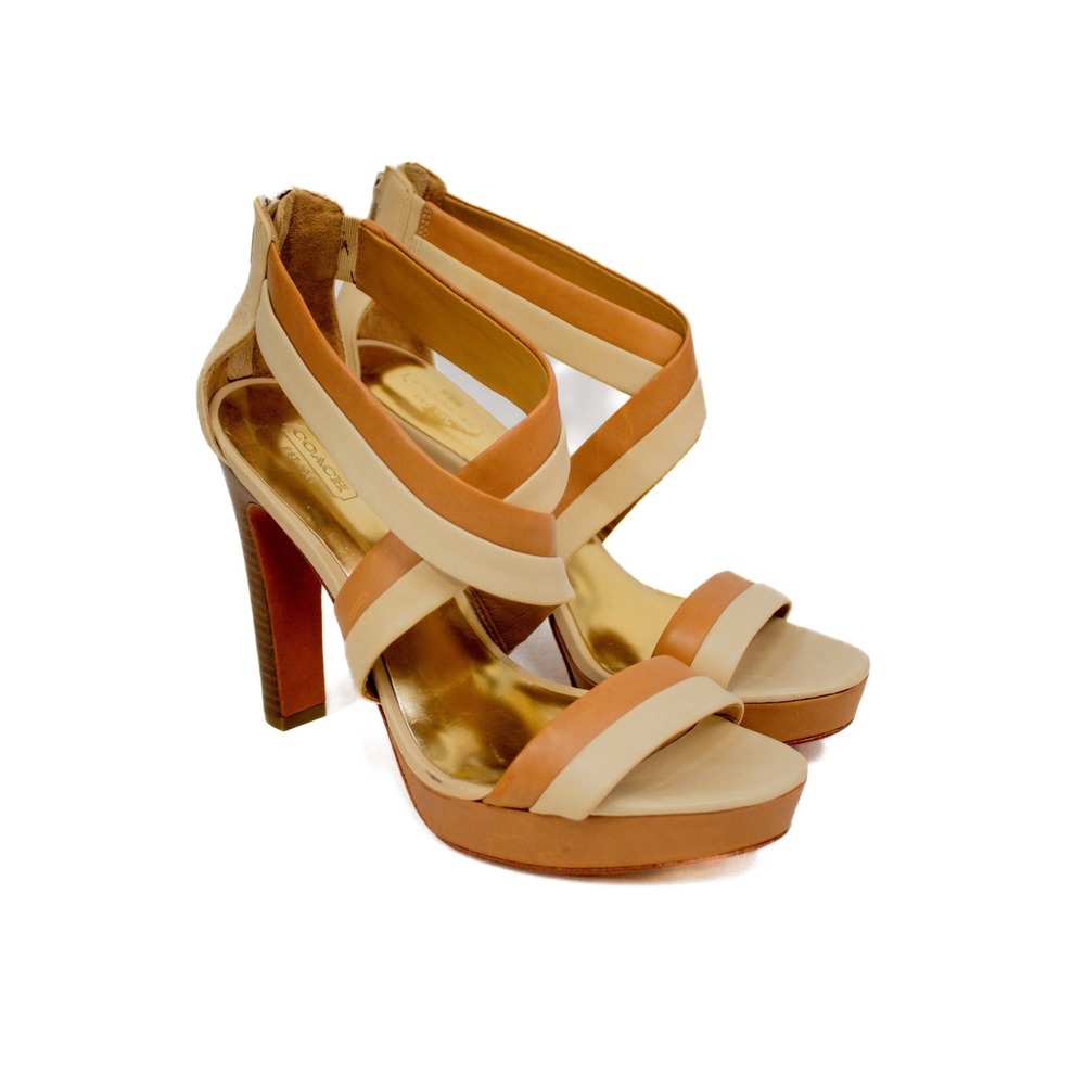 Coach Brynn Platform Sandals in Camel Parchment A3700 Pumps Women's Size 9.5B - Picture 2 of 13